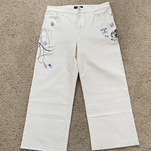 Lauren Ralph Lauren White Cropped Wide Leg Nautical Jeans. Size 6.